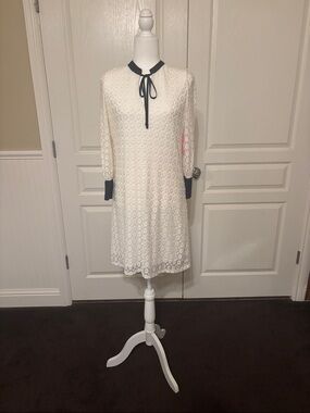Riley & Rae White Lace Dress with Black Trim